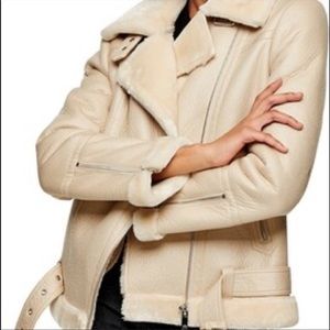 NWT Tan Top Shop Fleece Faux Fur Moto Jacket